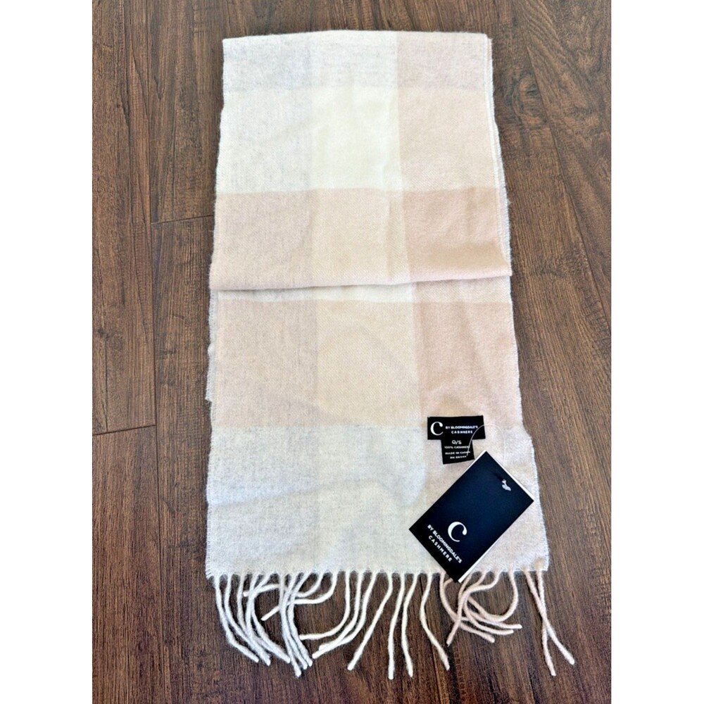 C By Bloomingdale's Women's 100% Cashmere Color block Scarf Tan Beige One Size